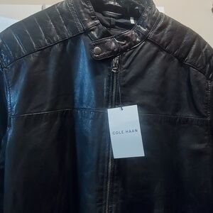 Cole Haan Black Leather Bomber Jacket